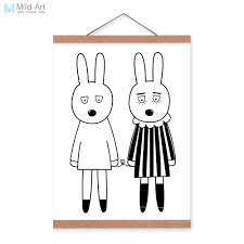 Gambar kartun adik hitam putih. Nordic Minimalis Hitam Putih Kelinci Adik Hewan Kartun Framed Kanvas Lukisan Wall Art Cetak Gambar Poster Gadis Room Deco Framed Canvas Painting Canvas Paintingpicture Posters Aliexpress