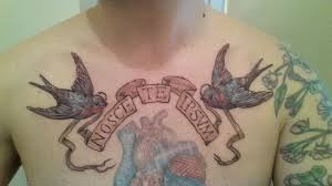 You can get a great tattoo by a person who makes you feel uncomfortable, and then feel uncomfortable about the. Swallows And Latin Motto Know Thyself Nosce Te Ipsum Jimmy Butcher The Butcher Tattoo Studio Savannah Ga Tattoo Studio Tattoos Leaf Tattoos
