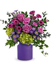 Only 1 available and it's in 2 people's carts. Purple Flowers Elegant Purple Flower Arrangemens Teleflora