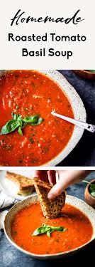 Homemade Roasted Tomato Basil Soup Ambitious Kitchen Recipe In 2020 Roasted Tomato Basil Soup Tomato Basil Soup Homemade Tomato Basil Soup