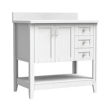 Both neutral and versatile, a white bath vanity can stand out as the room's focal point or fade into the background. Magick Woods Elements Newhaven 36 W X 21 D Matte White Bathroom Vanity Cabinet At Menards