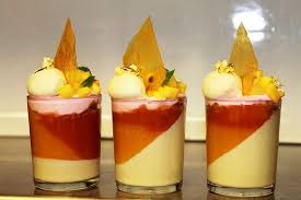 Tropical Fruit Verrine Coconut Panna Cotta Mango Jelly Guava Coulis Pink Guava Mousse Coconut Cream And Tropical Fruit Compote Mango Jelly Guava Desserts Coconut Panna Cotta