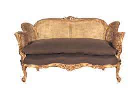 A Pair Of French Louis Xvi Style Rattan Settee Sofa Canapes Upholstered In An English Grey Linen The Crown Collection Settee Sofa Settee Louis Xvi Style