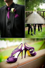 Searching for a black wedding dress that stands out from the crowd? Groom Wears Black Tuxedo Purple Tie To Match With Bride S Purple Wedding Shoes