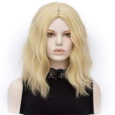 Amazon Com Mildiso Short Blonde Wigs Curly Wavy Wig For Women Synthetic Hair Cosplay Halloween Wigs With Wig Cap M Synthetic Hair Short Blonde Wig Blonde Wigs
