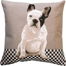 Made from genuine french tapestry, this floral pillow features long stem umbel flowers against a black background. French Bulldog Tapestry Pillow Pillow Decor