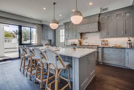 Styles from farmhouse to industrial. Blue Bistro Barstools Transitional Kitchen Lane Design Build