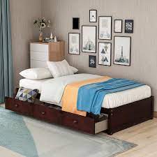 This bed includes three drawers. Amazon Com Merax Wood Platform Bed With 3 Drawers Wood Slat Support No Box Spring Needed Twin Size Furniture Decor