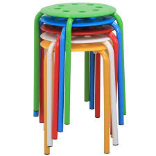 Yaheetech Set Of 5 Round Plastic Stacking Stools Blue Green Red White Yellow Nesting Bar Stools Set Classroom Stools Stackable Stools Bar Stools