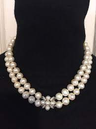 Wow Beautiful Estate Double Strand Pearl Necklace W Wg Diamond Pearl Clasp Double Strand Pearl Necklace Heart Necklace Diamond Pearl Necklace