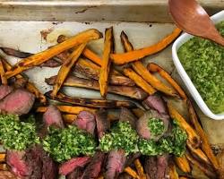 Image of Grilled steak with sweet potato fries