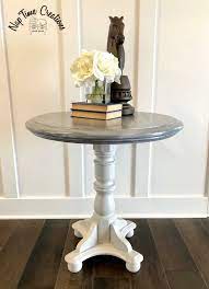 Round Side Table Makeover Painted In General Finishes Seagull Gray Milk Paint Top Painted In Driftwo Mesas Redondas De Madera Juego De Comedor Madera Pintada