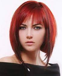 Auburn Red Bob With Bangs And Lowlights Angled Bob Haircuts Hair Styles Medium Hair Styles Hair Styles 2014