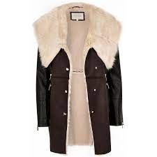 River Island Dark Brown Faux Sheepskin Coat Sheepskin Coat Coats Jackets Women Faux Fur Lined Coat
