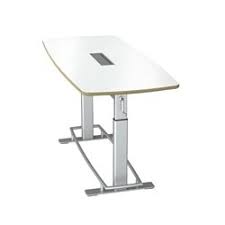 This 6 5 Conference Room Table With An Adjustable Top Can Be Raised To 48 And Lowered To 36 Th Adjustable Height Table White Leather Chair Conference Table
