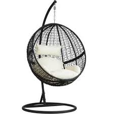 Tectake Balancelle De Jardin Sur Pied Hamac Fauteuil Suspendu En Resine Tressee Structure Acier Noir Coussins Fauteuil Balancelle Fauteuil Suspendu Balancelle De Jardin