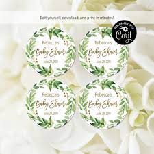 Greenery Baby Shower Favor Labels Editable Template Foliage Etsy Baby Shower Labels Baby Shower Baby Shower Favors