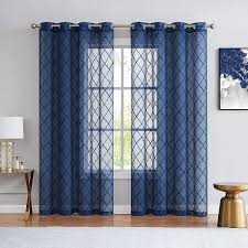 Solid blue curtains and drapes are constructed with fabrics that have a bold or neutral color, whether you select navy or royal blue, pastel blue, or cornflower blue. Amazon Com Variegatex Navy Blue Sheer Curtains 63 Inch Length For Living Room Bedroom Moroccan Embroidered Light Filtering Voile Window Treatments Grommet Top Drapes 54 W 2 Panels Sets Home Kitchen