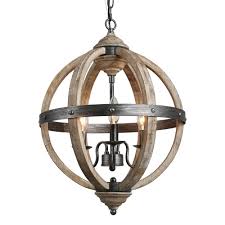 Lnc Navejo 3 Light Distressed Wood Orb Graphite Gray Small Chandelier A03555 The Home Depot