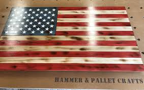 Black And White American Flag With One Red Stripe Handcrafted By U S Navy Veteran From Poplar Wood Similar To The Walnut And Natural Wood Flag This One Is More Tra Wooden Flag Wood Flag Rustic American Flag