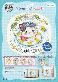 Images used here show finished work in virtual stitches. So 3241 Summer Cat Sodastitch Cross Stitch Chart Etsy Cross Stitch Cat Cross Stitch Pattern Cross Stitch Material