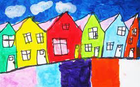 House flashcards showing house, garden, kitchen, bedroom, bathroom, living room, office, dining room, hallway. Kids House Drawing Art Novocom Top