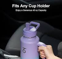 Amazon.com: Trebo 40 oz Water Bottle Insulated Fit Car Cup Holder with  Handle, Stainless Steel Water Bottles Tumbler with Spout Straw Lids, Double  ...