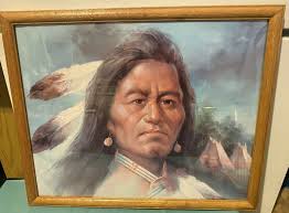 Troy Denton ~ Signed Glossy Print ~ American Native Chief (1) ~ Framed 18"  x 21"