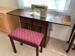 Vintage singer sewing machine cabinet head pin hinges 2 hole bronze finish, nice. Sold Price Vintage Sewing Cabinet And Bench October 5 0120 5 00 Pm Edt