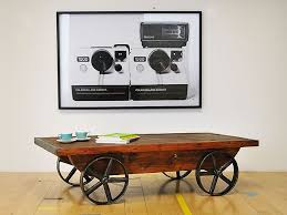 Truck Coffee Table With Cast Iron Wheels And Under Frame Nice Proportion Coffee Table Coffee Table With Wheels Wooden Dining Table Designs