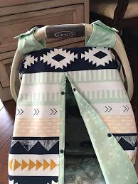 Tribal Aztec Baby Carseat Cover Navy Light Green By Kitcarsonblue Babystuffcarseats Baby Ready Baby Car Seats Infant Car Seat Cover