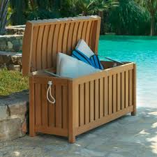 Store your lounge cushions, pool toys and the like. Teak Cushion Storage Box Frontgate