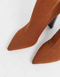 Check spelling or type a new query. Asos Design Enhance Block Heel Sock Boots In Brown Knit Asos