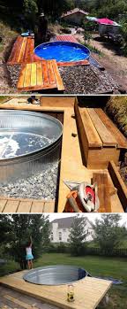 Turn A Stock Tank Into An Above Ground Pool With Wooden Deck Diy Pool Ideen Vorratstank Vorratstank Pool