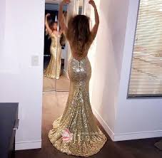 Fit and flare, this tulle mermaid gown is sure to impress! Open Back Sparkly Gold Sequin Mermaid Prom Dress Lunss