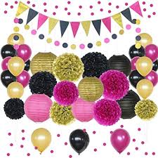 Free standard shipping with $39 orders. Amazon Com Hot Pink Gold And Black Party Decorations 50 Pc Party Supply Set Paper Pom Pom Flowers Paper Lanterns Polka Dot Garland Glitter Triangle Garland Balloons Confetti Decoration Kit Hot Pink Health