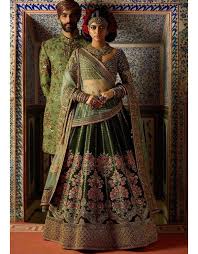 Mehendi Green Velvet Bridal Lehenga Choli Sabyasachi Bridal Sabyasachi Lehenga Bridal Bridal Wear