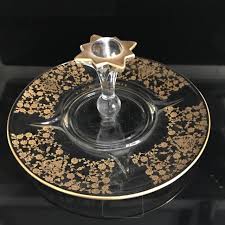 Anchor hocking presence clear glass bowls set contains: Vintage Art Deco Cookie Snack Tray Gold Overlay Clear Glass Star Shaped Top Handle Gold Trimmed Farmhouse Collectible Display Carol S True Vintage And Antiques