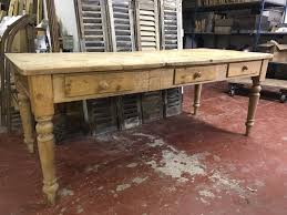 Tortured reclaimed distressed pub height counter height industrial wood dining table with rebar hairpin legs. Large Antique Farmhouse Kitchen Table With Drawers Vinterior