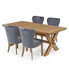 Maybe you would like to learn more about one of these? Marciac 200cm Solid Oak Extending Cross Leg Dining Table Grey Velvet Oak Leg Dining Chairs The Furniture Mega Store