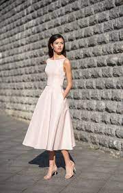 Tea Length Wedding Dress 50s Bridal Midi Gown Satin Modest Reception Dress In 2020 Tea Length Wedding Dress Midi Wedding Dress Wedding Dresses 50s