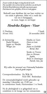 Hendrika Kuipers Visser Mensenlinq Nl De Weekkrant Overlijden Nieuws Condoleances En Familieberichten