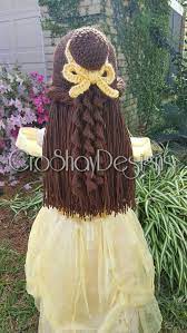 This Beauty And The Beast Belle Inspired Wig Hat Is Perfect For Any Girl Who Wants To Have Hair Like Belle Pe Crochet Character Hats Crochet Wig Crochet Girls