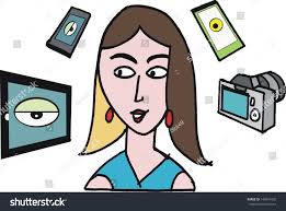 Vector Cartoon Woman Tablet Phone Camera Stock Vector (Royalty Free)  140041432