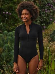 Black Long Sleeve Textured Swimsuit | FatFace