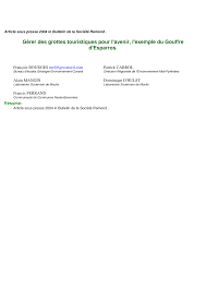 Gérer des grottes touristiques pour l'avenir, l'exemple du Gouffre  d'Esparros.