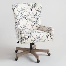 World Market Cost Plusivory And Blue Blossom Trystan Upholstered Office Chair 329 99 Upholstered Office Chair Home Office Chairs Office Chair