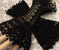 Victorian fingerless gloves crochet pattern : Black Victorian Mourning Steampunk Gothic Noir Crochet Lace Wrist Cuffs Crochet Wrist Warmers Crochet Accessories Crochet Jewelry