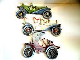 Vintage Set Of 3 Midwest Cast Metal Antique Cars Car Wall Hanging Car Plaque Home Decor Man Cave Car Collectible Boys Room Decor Boys Room Decor Wall Hanging Metal Casting