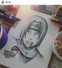 The artist used colored pencils to depict itachi, the uchiha insignia, and the hidden leaf image with a strikethrough. Itachi Uchiha Pencil Drawing Picture Anime Images Itachi Uchiha Art Naruto Sketch Naruto Drawings